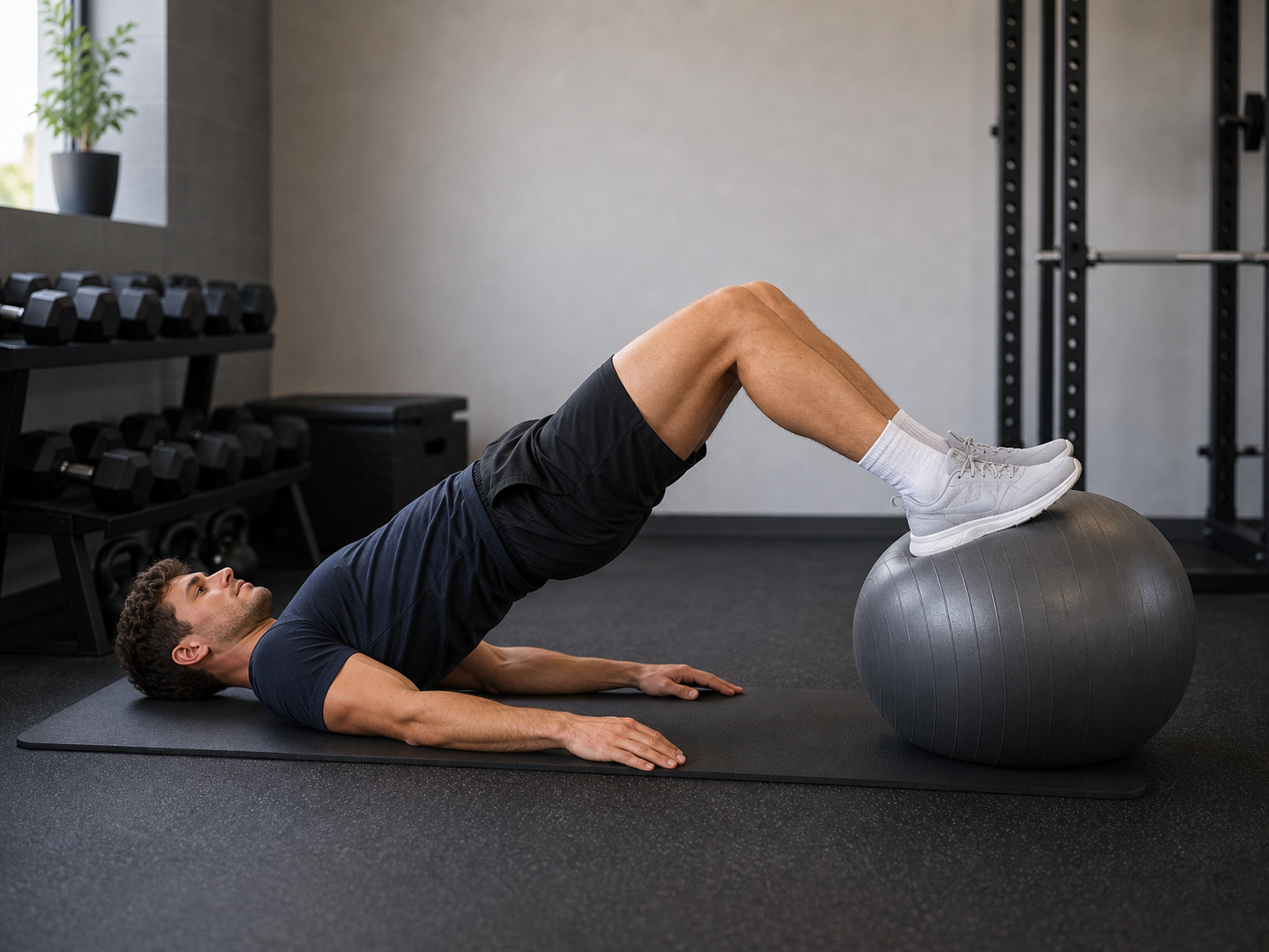 Hamstring oefeningen met fitnessbal: curls, bridge en schema